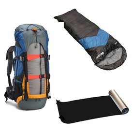 kit camping mochila gyzmo 50l colorida saco de dormir viper 5 a 12c isolante termico nautika