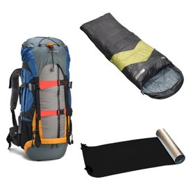 kit camping mochila gyzmo 50l colorida saco de dormir viper 5 a 12c isolante termico nautika verde